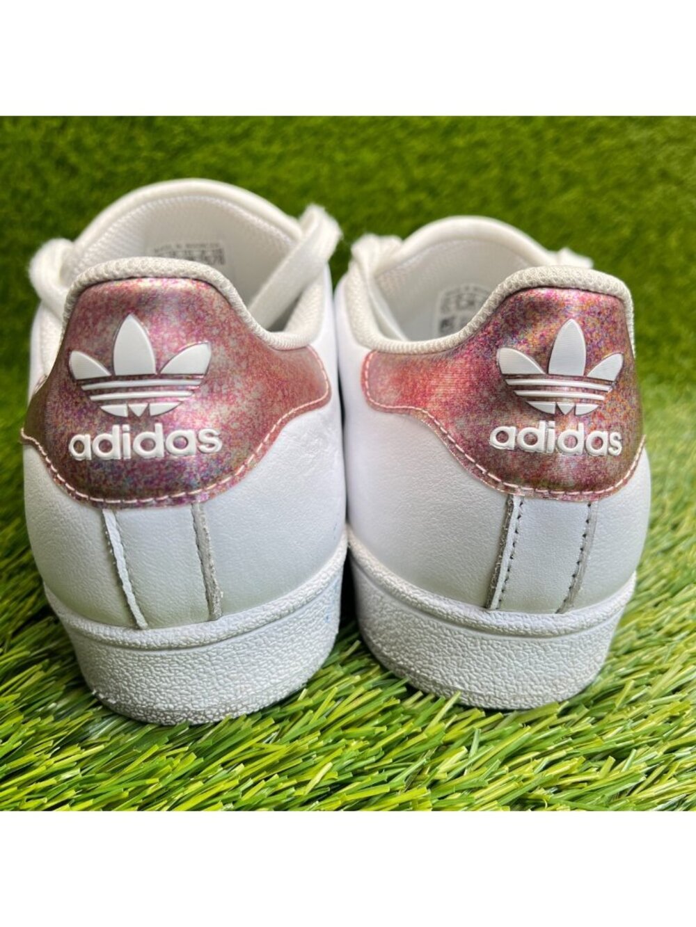 Adidas Superstar Girls Size 5.5Y‎ White Orange Athletic Leather Shoes Sneakers